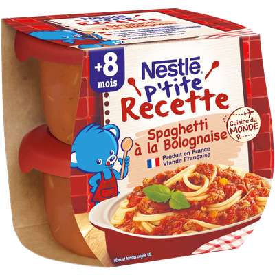 P'tite Recette spaghetti à la bolognaise - dès 8 mois, Nestlé (2 x 200 g)