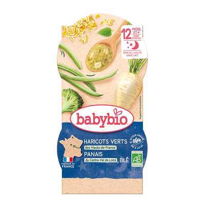 Bols bonne nuit panais, haricots verts & blé BIO - dès 12 mois, Babybio (2 x 200 g)