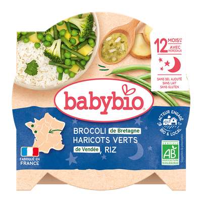 Assiette menu bonne nuit brocoli haricots verts et riz  BIO - dès 12 mois, Babybio (230 g)