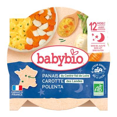Assiette bonne nuit panais, carotte & polenta BIO - dès 12 mois, Babybio (230 g)