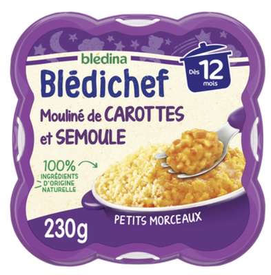 Blédichef assiette mouliné de carottes et semoule - dés 12 mois, Blédina (230 g)
