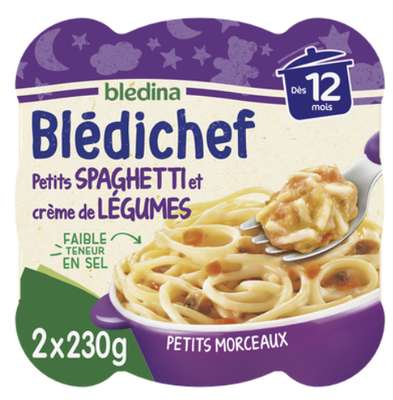 Blédichef assiette spaghetti/crème au légumes - dès 12 mois, Blédina (2 x 230 g)