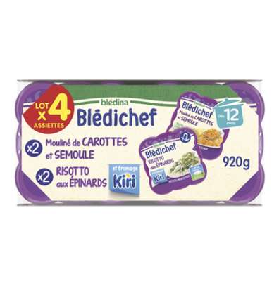 Blédichef risotto aux épinards et kiri mouliné de carottes et semoule - dès 12 mois, Blédina (4 x 230 g)