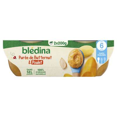 Bols purée de butternut et poulet Idées de Maman - dès 6 mois, Blédina (2 x 200 g)