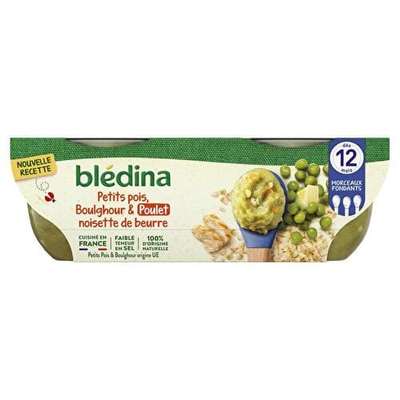 Bols petits pois, boulghour et poulet, noisette de beurre - dès 12 mois, Blédina  (2 x 200 g)