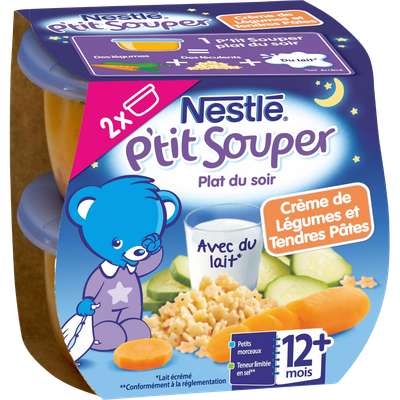 P'tit souper crème de légumes et tendres pâtes - dès 12 mois, Nestlé (2 x 200 g)