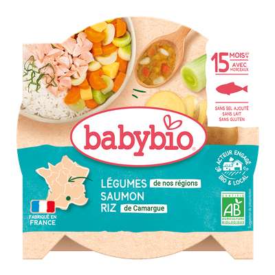 Assiette menu méli-mélo de légumes saumon & riz de Camargue à l'oseille BIO - dès 15 mois, Babybio (260 g)