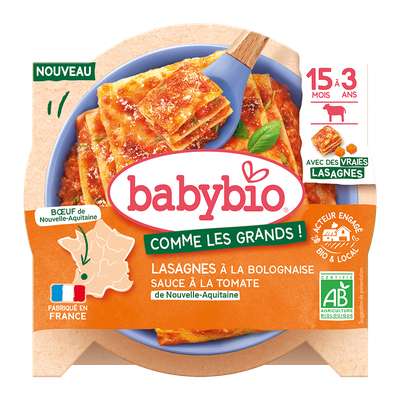 Assiette menu lasagnes à la bolognaise BIO - dès 15 mois, Babybio (200 g)