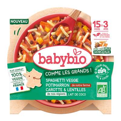 Assiette veggie spaghetti lentilles et légumes BIO - dès 15 mois, Babybio (200 g)