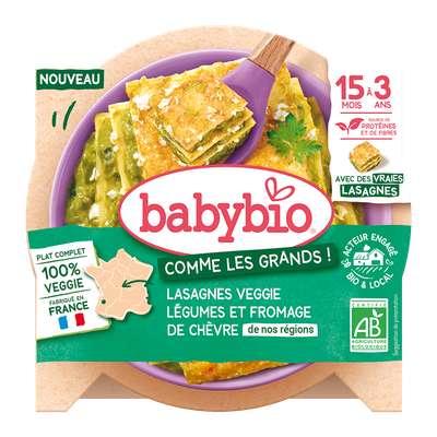 Assiette menu Lasagne veggie aux légumes et fromage de chèvre BIO - dès 15 mois, Babybio (200 g)