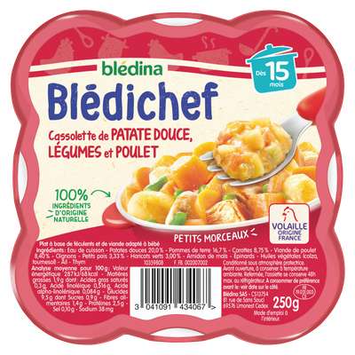 Blédichef cassolette de patates douces, légumes et poulet - dès 15 mois, Blédina (250 g)