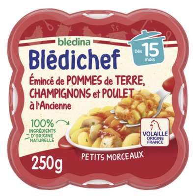 Blédichef assiette d'émincé de PDT champignons et poulet - dès 15 mois, Blédina (250 g)