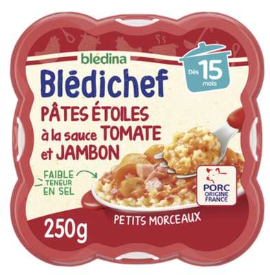 Blédichef assiette de pâtes étoiles sauce tomate jambon - dès 15 mois, Blédina (250 g)