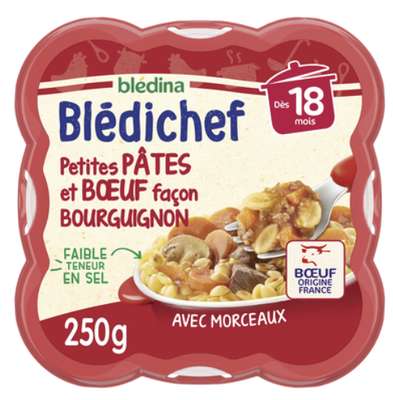 Blédichef assiette petites pâtes et  boeuf façon bourguignon - dès 18 mois, Blédina (250 g)