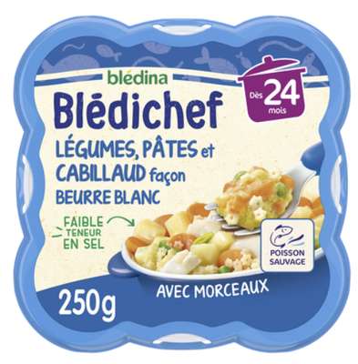 Blédichef assiette légumes, pâtes et cabillaud façon beurre blanc - dès 24 mois, Blédina (250 g)