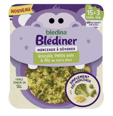 Blédiner morceaux à dévorer Brocolis, petits pois & riz au curry doux - dès 15 mois, Blédina (200 g)