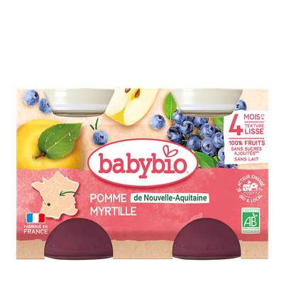 Petit pot pomme d' Aquitaine Myrtille BIO - dès 4 mois, Babybio (2 x 130 g)