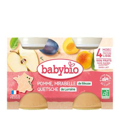 Petit pot mirabelle de Lorraine, pomme BIO - dès 4 mois, Babybio (2 x 130 g)