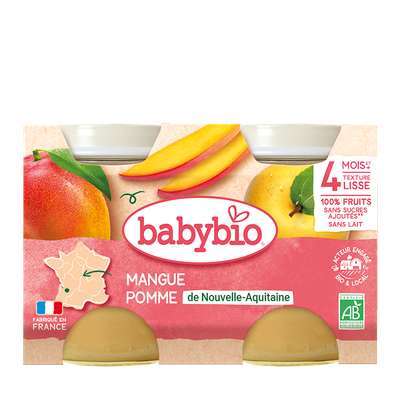 Petit pot mangue, pomme d'Aquitaine BIO - dès 4 mois, Babybio (2 x 130 g)