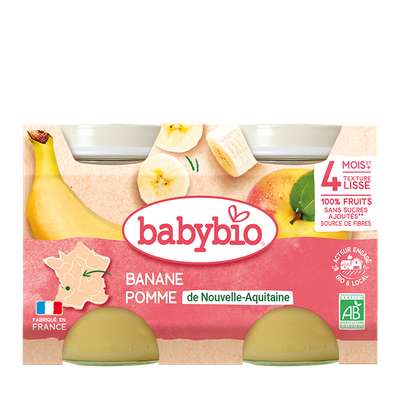 Petit pot pomme d'Aquitaine, banane BIO - dès 4 mois, Babybio (2 x 130 g)