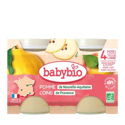 Petit pot pomme d'Aquitaine, coing BIO - dès 4 mois, Babybio (2 x 130 g)