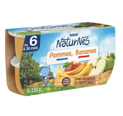 Pommes, bananes 100% fruits - dès 4/6 mois, Naturnes Nestlé (4 x 130 g)