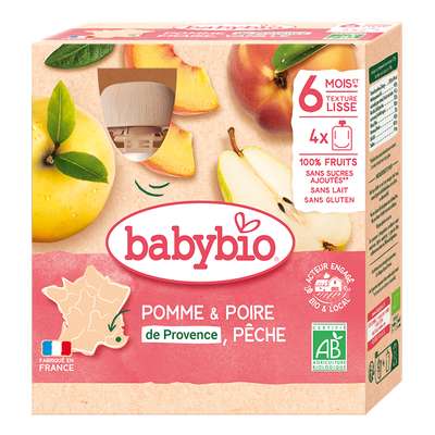 Gourde pomme, poire et pêche BIO - dès 6 mois, Babybio (4 x 90 g)