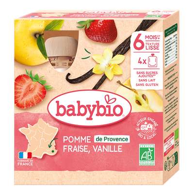 Gourde Pomme de Nouvelle Aquitaine Fraise Vanille BIO - dès 6 mois, Babybio (4 x 90 g)