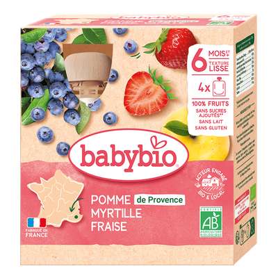 Gourde pomme myrtille et fraise BIO - dès 6 mois, Babybio (4 x 90 g)