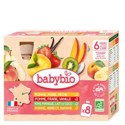 Gourdes pomme multifruits BIO - dès 6 mois, Babybio (8 x 90 g)