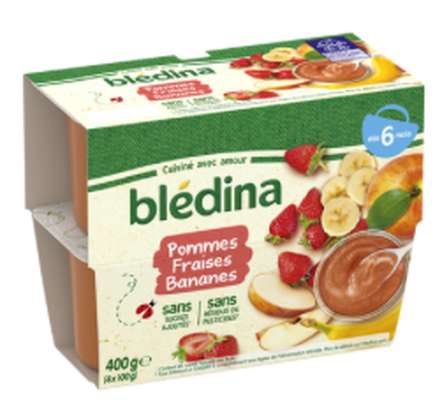 Coupelles 100% fruits pommes, fraises, bananes - dès 6 mois, Blédina (4 x 100 g)