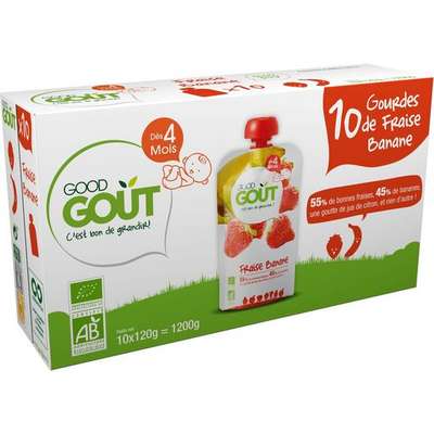 Pack Jumbo Fraise Banane BIO - dès 6 mois, Good Goût (10 x 120 g)