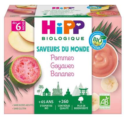 Coupelles fruits pommes/goyaves/bananes dès 6 mois BIO, Hipp (4 x 100 g)