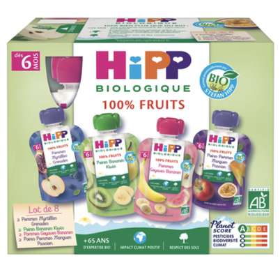100% fruits 4 variétés BIO - dès 6 mois, Hipp (8 x 90 g)