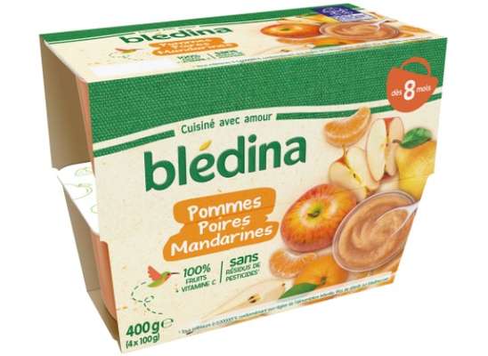 Coupelle de fruits pomme poire et mandarine - dès 8 mois, Blédina (4 x 100 g)