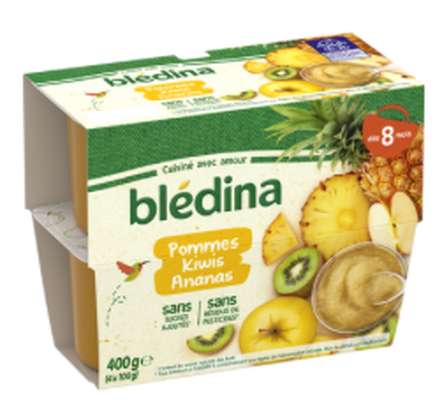 Coupelles 100% fruits pommes, kiwis, ananas - dès 8 mois, Blédina (4 x 100 g)