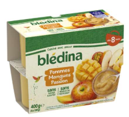 Coupelles 100% fruits pommes, mangues, passion - dès 8 mois, Blédina (4 x 100 g)