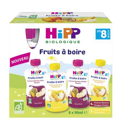 Fruits à boire 2 variétés BIO - dès 8 mois, Hipp (8 x 90 ml)