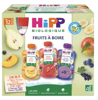 Fruits à boire 3 variétés BIO - dès 12 mois, Hipp (8 x 120 g)