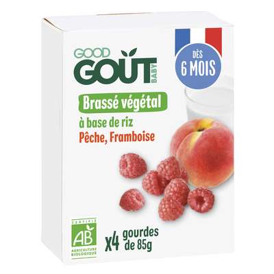 Brassé végétal à base de riz Pêche Framboise BIO - dès 6 mois, Good Goût (4 x 85 g)