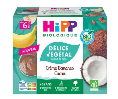 Délices de lait crème dessert banane cacao BIO - dès 6 mois, Hipp (4 x 100 g)