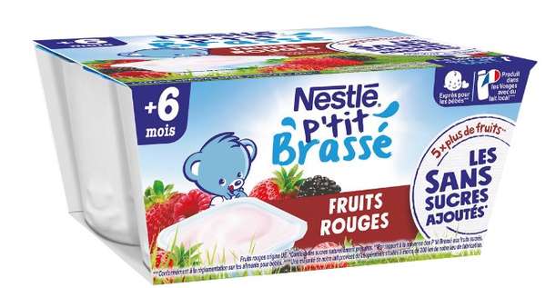 P'tit brassé fruits rouges sans sucre ajouté dès 6 mois, Nestlé (4 x 90 g)