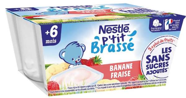 P'tit brassé fraise/banane sans sucre ajouté dès 6 mois, Nestlé (4 x 90 g)
