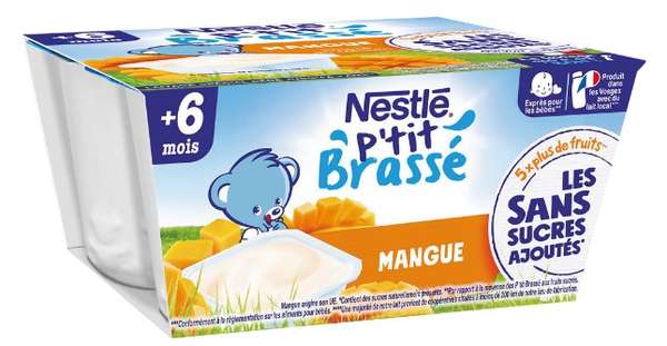 P'tit brassé mangue sans sucre ajouté dès 6 mois, Nestlé (4 x 90 g)