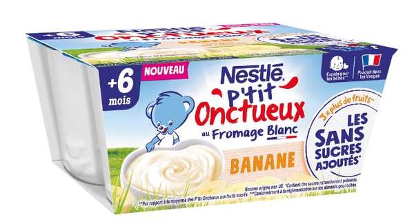 P'tit onctueux banane sans sucre ajouté - dès 6 mois, Nestlé (4 x 90 g)