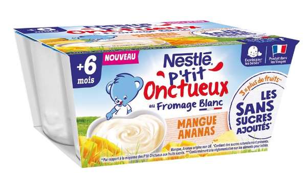 P'tit onctueux mangue/ananas dès 6 mois sans sucre ajouté coupelle, Nestlé (4 x 90 g)