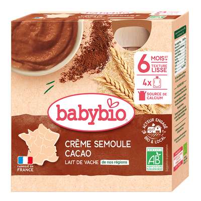 Gourde crème semoule cacao BIO - dès 6 mois, Babybio (4 x 85 g)