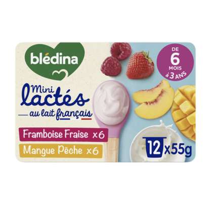Mini lactés Fruits rouges/Fruits du soleil - dés 6 mois, Blédina  (12 x 55 g)