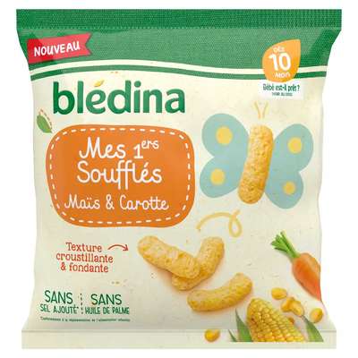 Mes 1ers Soufflés Mais & Carotte sans sel ajouté - dès 10 mois, Blédina  (20 g)