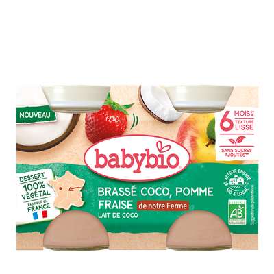 Brassé végétal au lait de Coco - Pomme et Fraise  BIO - dès 6 mois, Babybio (2 x 130 g)